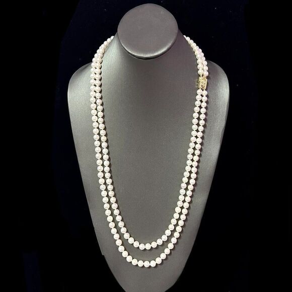 Akoya Pearl Diamond  Necklace 28" 14k Y Gold 7.5 mm Certified $9,750 301764 - Picture 1 of 9